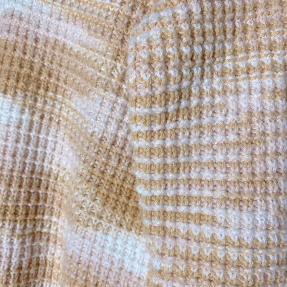 Handmade Tan Pink White Knit Crew Neck Sweater S - Picture 7 of 11